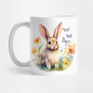 Floral Bunny Butterflies Watercolor Mug